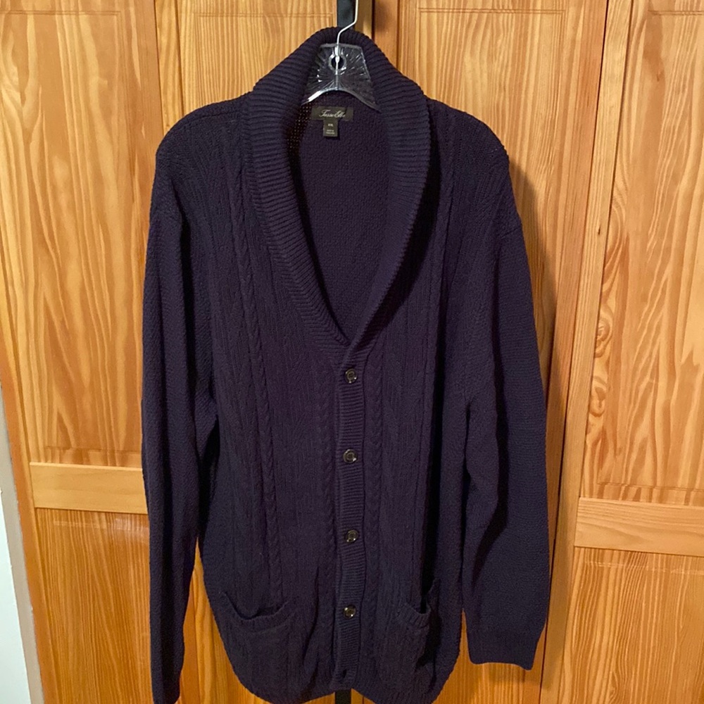 MENS WAFFLE NECK CABLE KNIT CARDIGAN - Picture 1 of 1